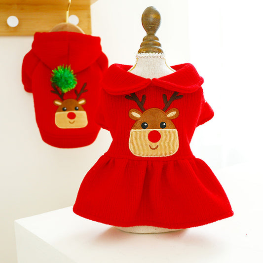 Conjunto de Ropa Navideña para Mascotas - Sudadera y Falda Alce Pareja Festiva