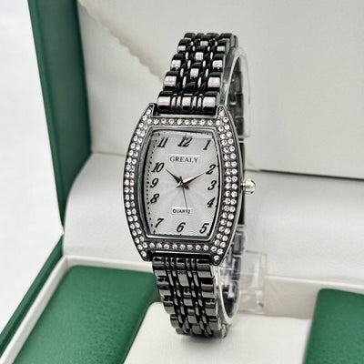 Reloj de Dama con Esfera de Barril Enchapado en Diamantes y Pulsera de Metal - Image 15