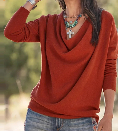 Blusa Casual de Manga Larga Color Sólido para Mujer