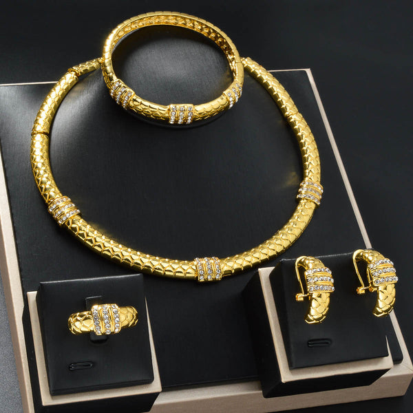 Conjunto de Joyas con Diamantes Estilo Chino: Anillo, Pulsera, Collar y Aretes
