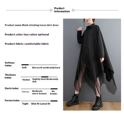 Vestido Camisero Holgado de Doble Capa con Malla Irregular - Image 26