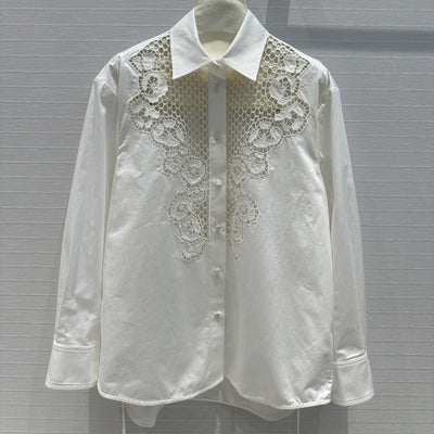 Blusa Elegante de Malla Calada Manga Larga para Mujer