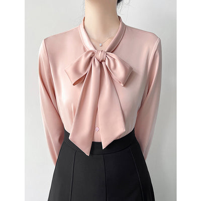 Blusa Ejecutiva de Satén con Moño y Cinta para Mujer - Image 3