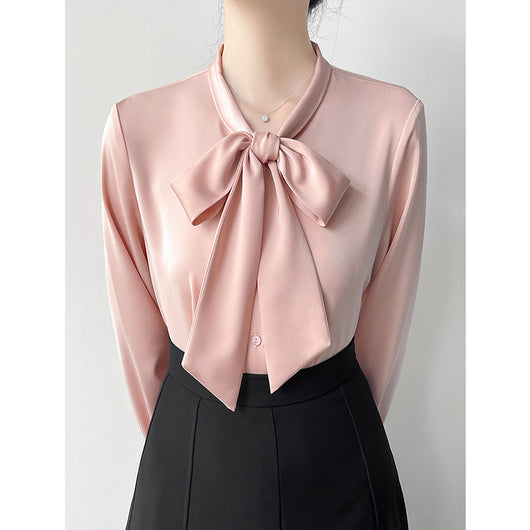 Blusa Ejecutiva de Satén con Moño y Cinta para Mujer - Image 3