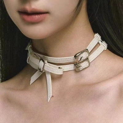 Collar de Cuero Blanco con Moño Elegante para Mujer - Image 3