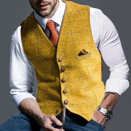 Chaleco Casual de Cuadros con Solapa Ajustado para Hombre - Image 18
