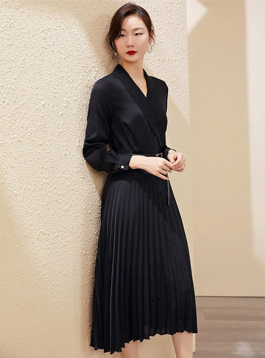 Vestido de Seda con Patchwork y Pliegues para Mujer - Image 3
