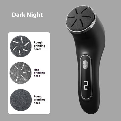 Ivory white electric foot grinder with digital display, power button, and three interchangeable grinding heads. - Image 7
