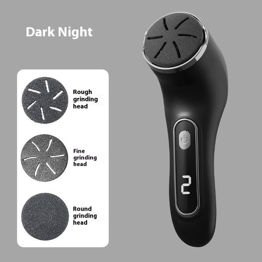 Ivory white electric foot grinder with digital display, power button, and three interchangeable grinding heads. - Image 7