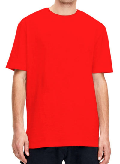 Plain light beige short-sleeved crew neck t-shirt made of cotton, shown on a model. - Image 15