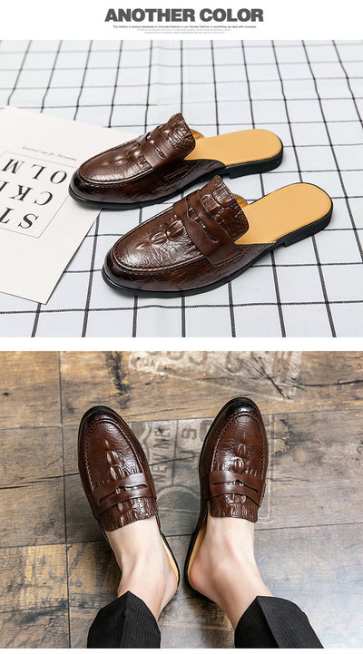 Zapatos de Cuero Semiabiertos con Patrón Cocodrilo para Hombre - Image 10