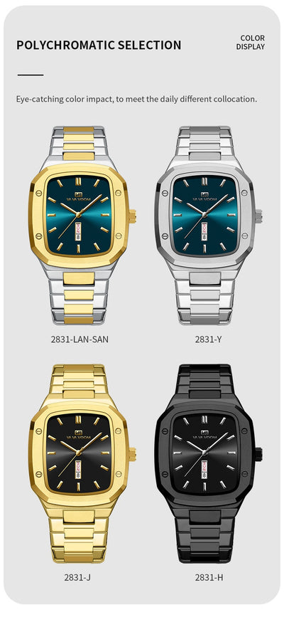 Reloj Ejecutivo Rectangular de Acero con Doble Calendario para Hombre - Image 18