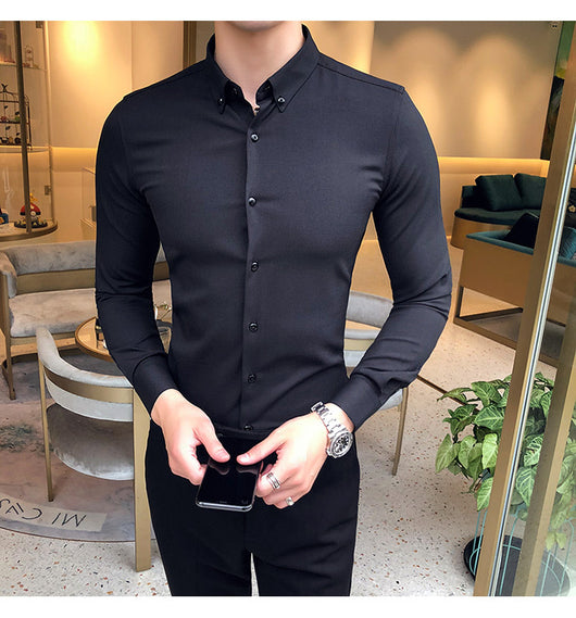 Camisa Manga Larga Estilo Gentleman Británico de Color Sólido - Image 39