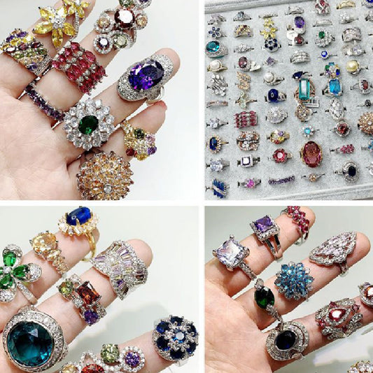 Anillo de Moda Exagerado con Microcristales - Diseño Europeo y Americano