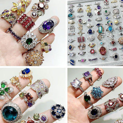 Anillo de Moda Exagerado con Microcristales - Diseño Europeo y Americano