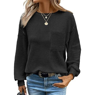 Blusa Tejida Waffle Manga Larga Cuello Redondo para Mujer - Image 8