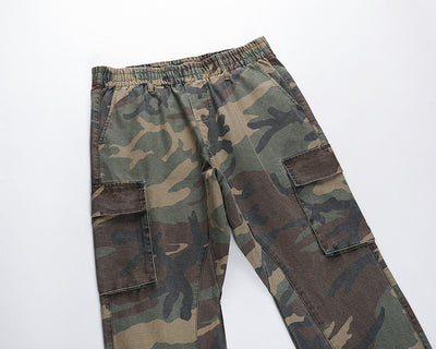 Pantalones Cargo Camuflaje Desgastado con Múltiples Bolsillos y Costuras de Trabajo - Image 12
