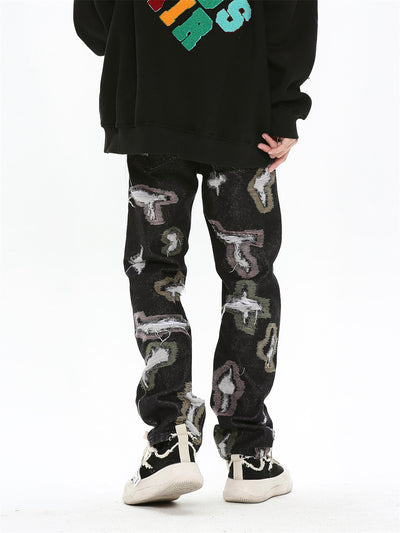 Jeans Rotos con Bordados y Contraste de Colores Estilo Americano - Image 9