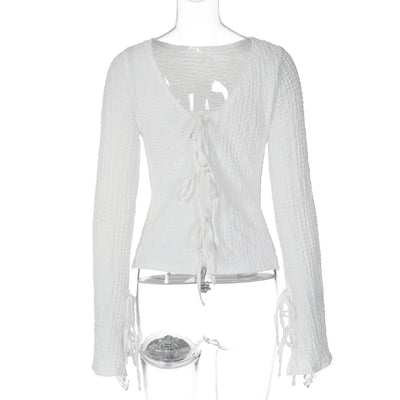 Cardigan Mujer con Encaje y Espalda Descubierta Manga Larga - Image 8