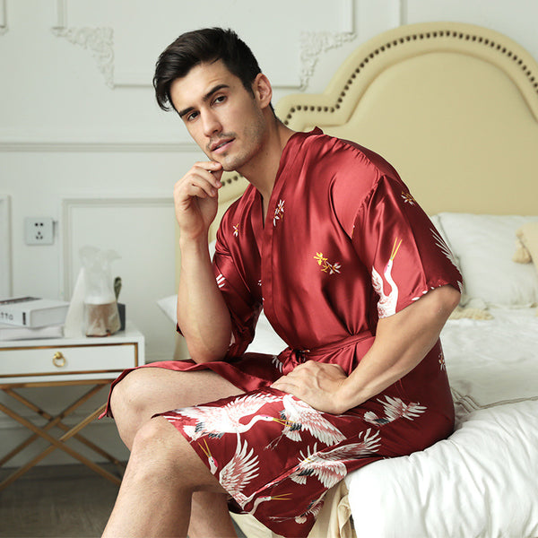 Bata de Seda Artificial Estampada para Novio y Padrino - Pijama Elegante Masculino