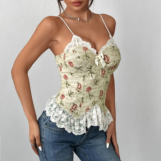 Top Encaje Jacquard Retro con Tirantes Finos y Detalles Sexy - Image 10