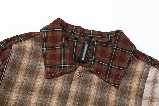 Camisa Cuadros Colorblock Irregular Estilo Europeo y Americano - Image 15