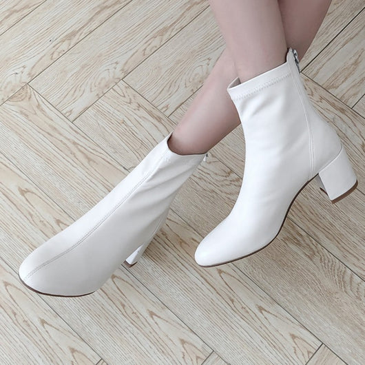 Botas Cortas de Cuero con Cierre Trasero y Tacón Robusto para Mujer - Image 2