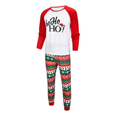 White and red Christmas pajama set with "Ho Ho HO!" text and fair isle patterned pants. - Image 6