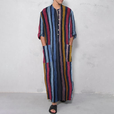 Camisa Estampada de Rayas Árabes para Hombre de Manga Larga - Image 14