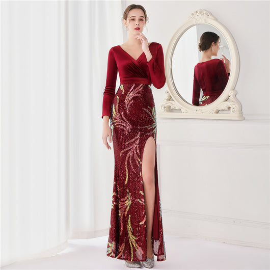 Vestido de Noche Sirena Largo con Cuentas para Mujer - Elegancia Premium - Image 3