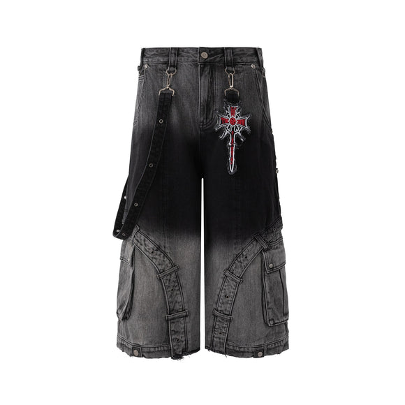 Jeans Retro Patchwork Degradado Reforzado Lavado Vintage