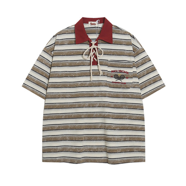 Polo Rayado Casual de Manga Corta para Hombre