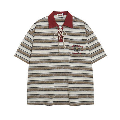 Polo Rayado Casual de Manga Corta para Hombre