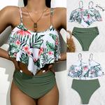 Bikini Estampado Multicolor de Cintura Alta y Efecto Reductor