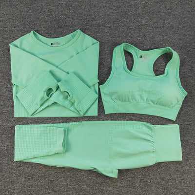 Conjunto Deportivo 3 Piezas: Top Manga Larga, Sostén y Pantalones para Yoga - Image 4