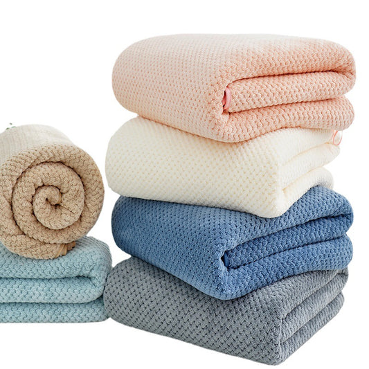 Toalla de Playa Franela Coral Gruesa Diseño Cuadriculado Piña - Absorción Máxima - Image 2