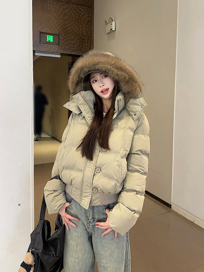 Chaqueta Corta Acolchada con Cuello de Pelaje para Mujer - Image 33
