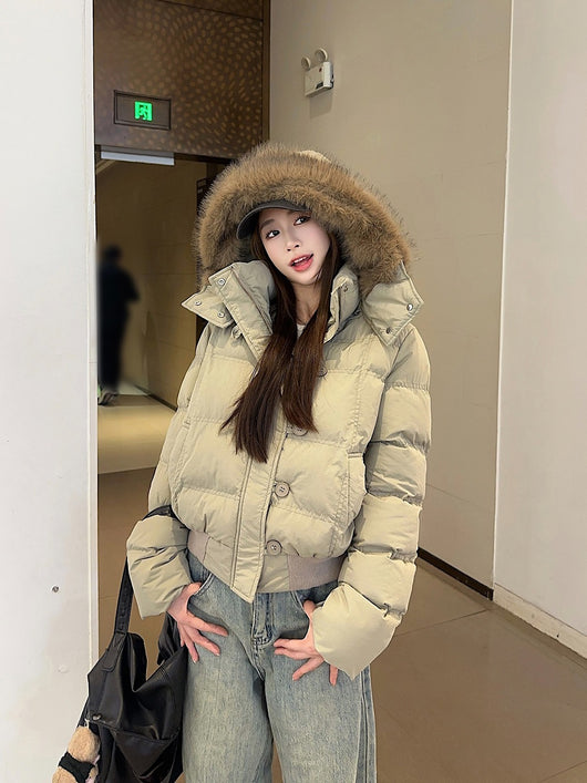 Chaqueta Corta Acolchada con Cuello de Pelaje para Mujer - Image 33
