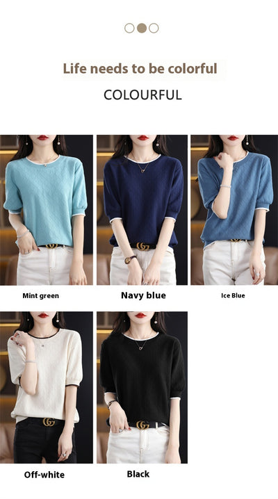 Blusa Tejida de Algodón 100% Manga Corta Suelta Efecto Reductor para Mujer - Image 10