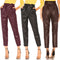 Pantalones Tipo Cuero Sintético Cintura Alta para Mujer