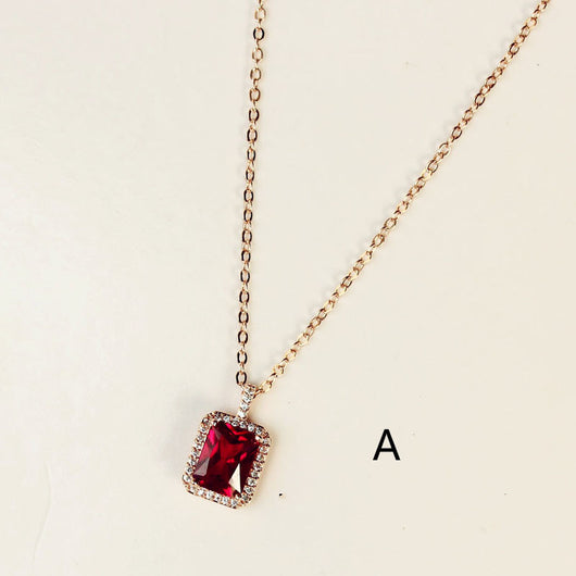 Collar Clavícula Diamante Rojo con Pendiente Rubí - Cadena Corta Elegante - Image 10
