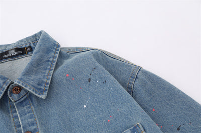 Camisa Denim Oversized con Bolsillos Bordados y Detalles Splash Ink - Image 17