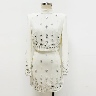 Conjunto de Vestido Corto Elegante con Incrustaciones de Diamantes - Dos Piezas - Image 5