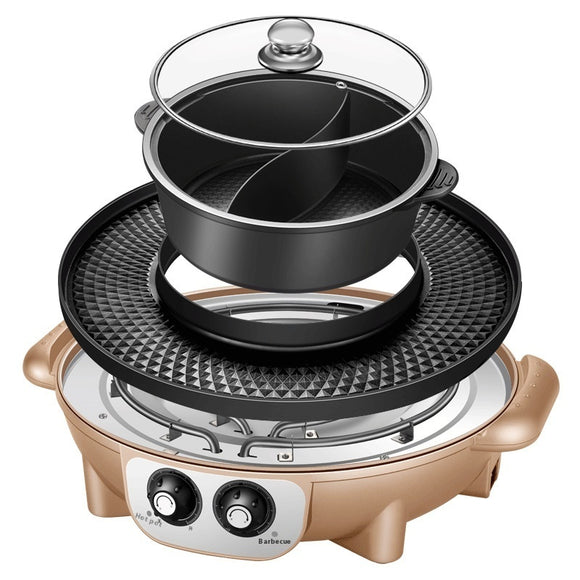 Parrilla Eléctrica Coreana Multifuncional 2 en 1: Hot Pot y Horno Desmontable