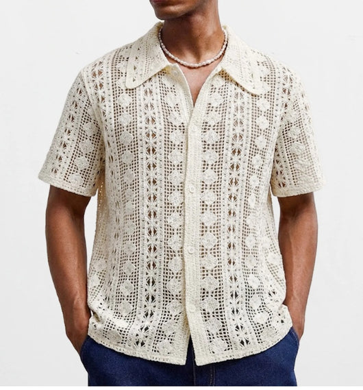 Cardigan Tejido Hueco de Manga Corta para Hombre - Image 8