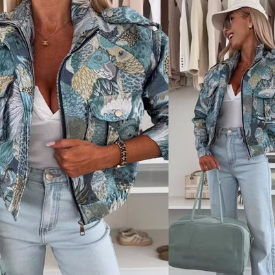 Chaqueta Otoñal con Estampado de Pavo Real para Mujer - Image 3