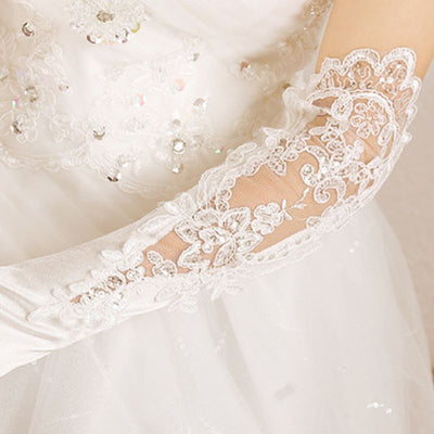 Guantes de Novia Satén y Encaje Bordado para Boda - Image 4