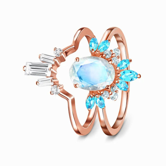 Anillo Doble Plata Esterlina con Piedra Luna y Oro Rosado - Image 3