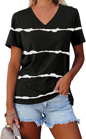 Blusa Casual a Rayas con Cuello en V y Manga Corta - Image 7