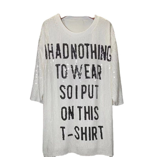 Playera Blanca para Mujer con Lentejuelas y Letras - Image 6